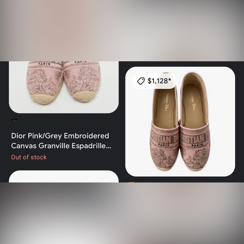 Dior BNIB Granville Toile De Jouy Embroidered Pink Gray Logo Espadrille 38.5 - Picture 6 of 12